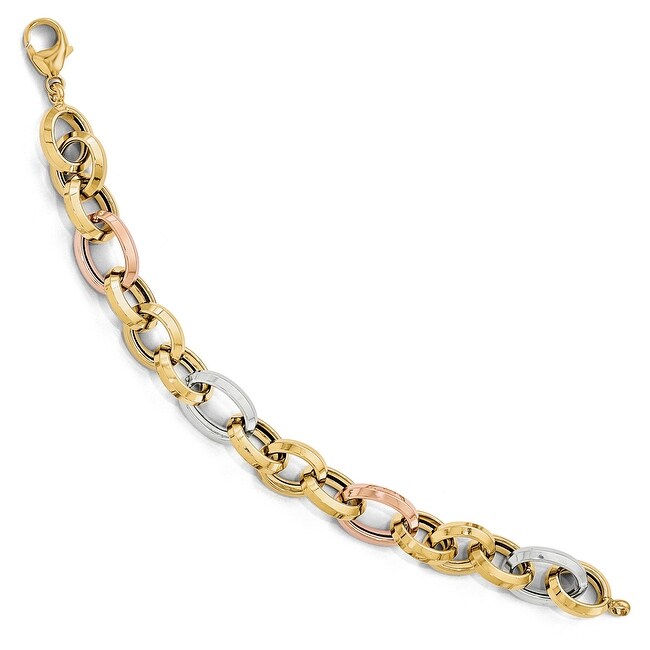 Italian 14k Tri-Color Gold Polished Fancy Link Bracelet - 8 inches